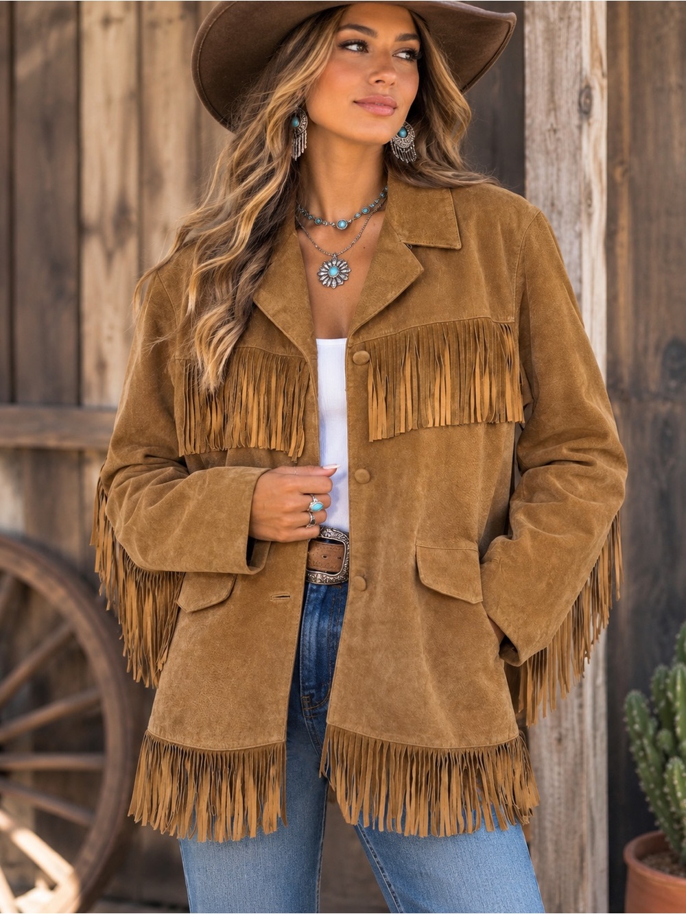 Vintage 90s Marlboro Red Star Suede Leather Fringe Western Jacket Boho